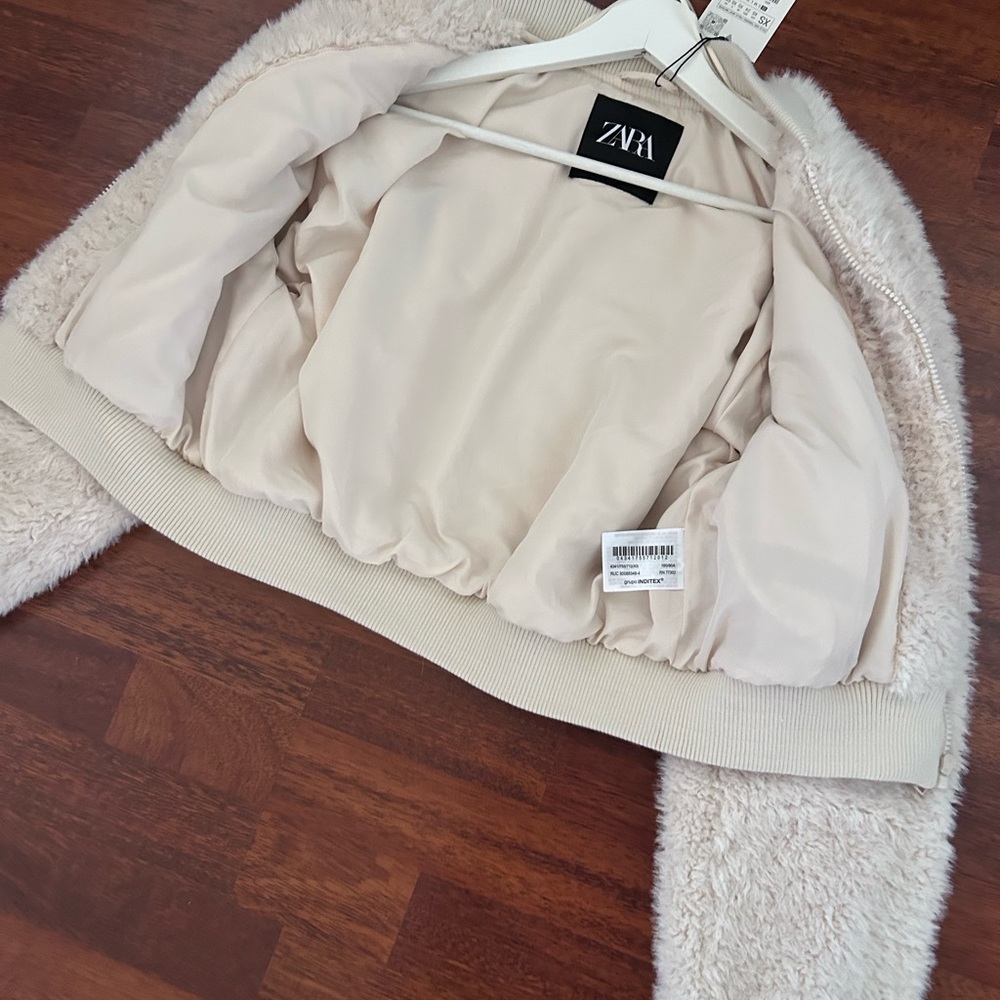W/ tags Zara Faux Fur Cropped Bomber Jacket XS Ecro REF 4341/755 - Picture 13 of 17